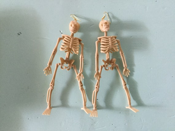 Long Plastic Skeleton Earrings: Halloween Costume Jewelry