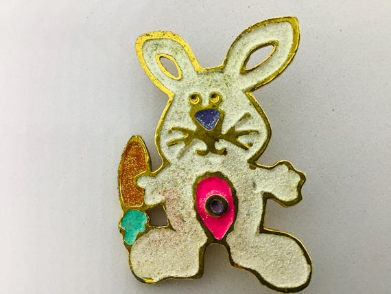 White Glitter Rabbit Easter Pin, Easter Bunny Bro… - image 3