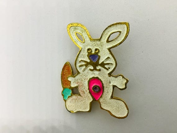 White Glitter Rabbit Easter Pin, Easter Bunny Bro… - image 5