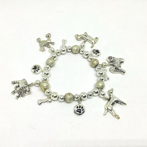 Dog Charm Bracelet, 12 Dog Charm Bracelet, Silver Tone Metal Dog Bracelet, Charm Bracelet, Dog Lovers Charm Bracelet