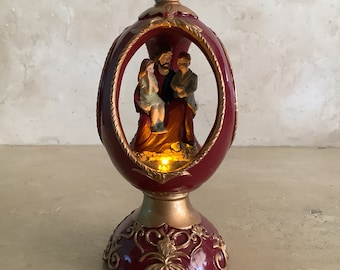 Vintage Hand Painted Lighted Jesus Diorama: Egg Shaped Religious Decor