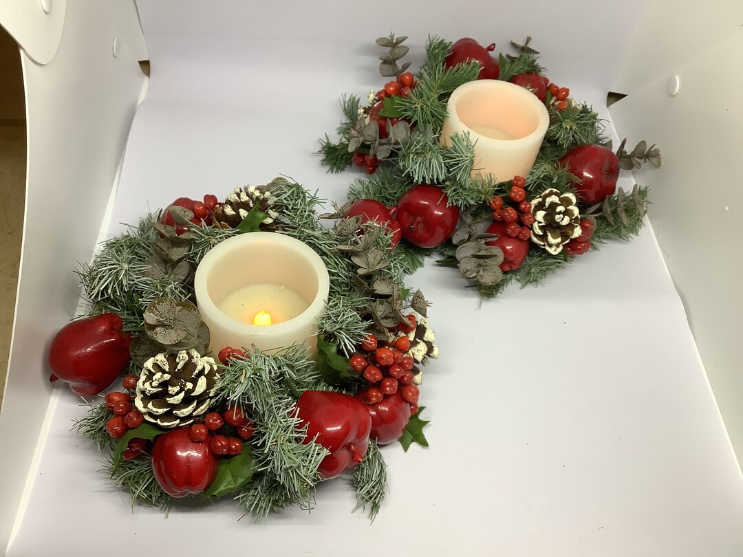 Vintage Christmas Artificial Greenery Candle Ring / Christmas