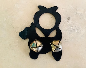 Handmade Leather Scottish Terrier Door Hanger with Brass Bells