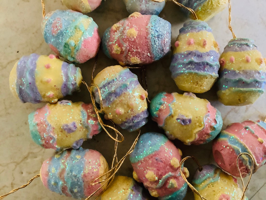 Set of 16 Assorted Colorful Glitter Easter Egg Ornaments for Your