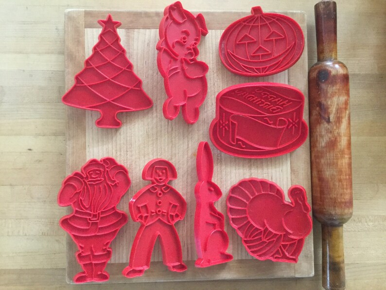 Vintage Red Plastic Cookie Cutters for all Holidays from the Etsy