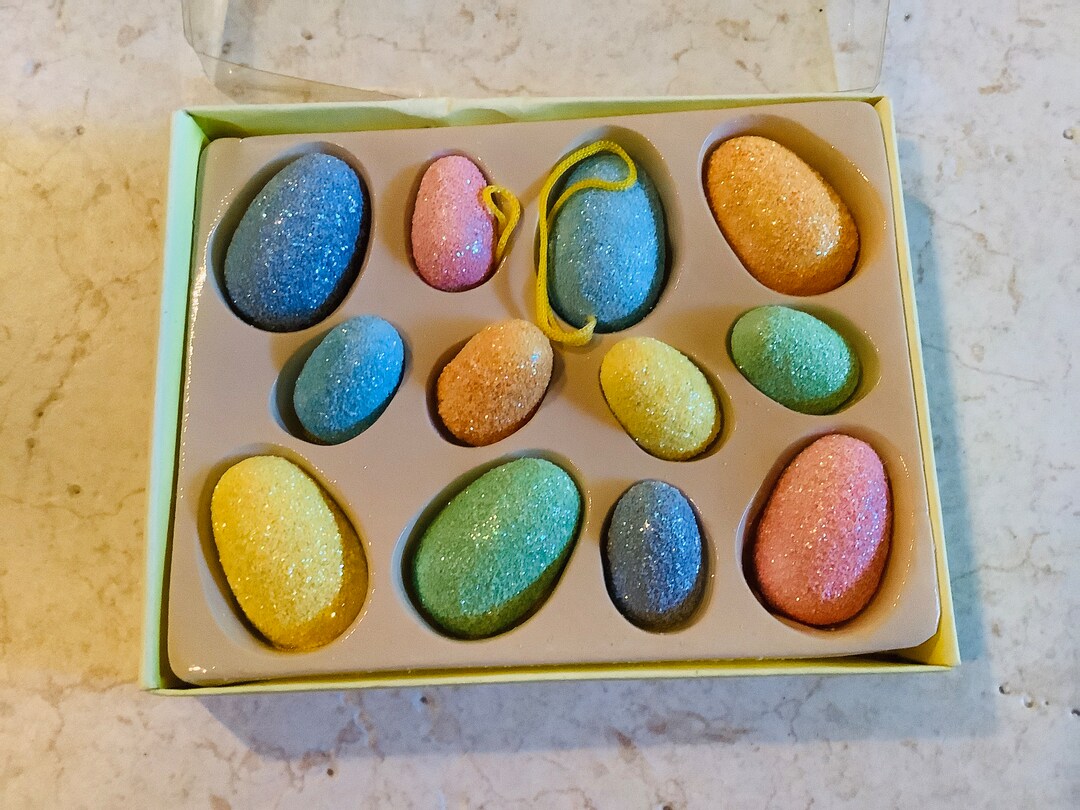 Set of 12 Assorted Glitter Easter Egg Ornaments / Easter Decoration Etsy