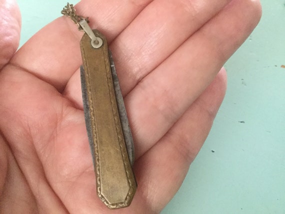 Vintage Brass Art Deco Pocket Knife Necklace with… - image 5