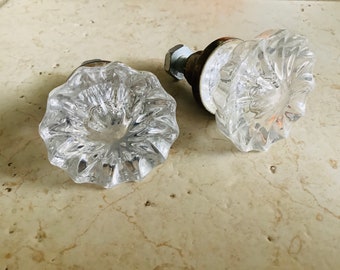 Pair of Vintage 12 Point Clear Acrylic Door Knobs / Drawer Pulls
