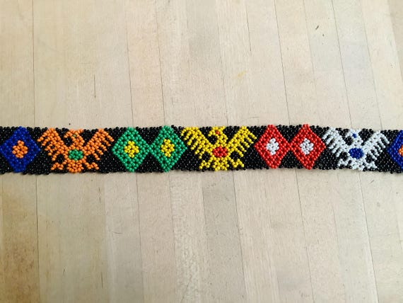 Vintage Native American Seed Bead Belt, Tribal Southwestern Beaded