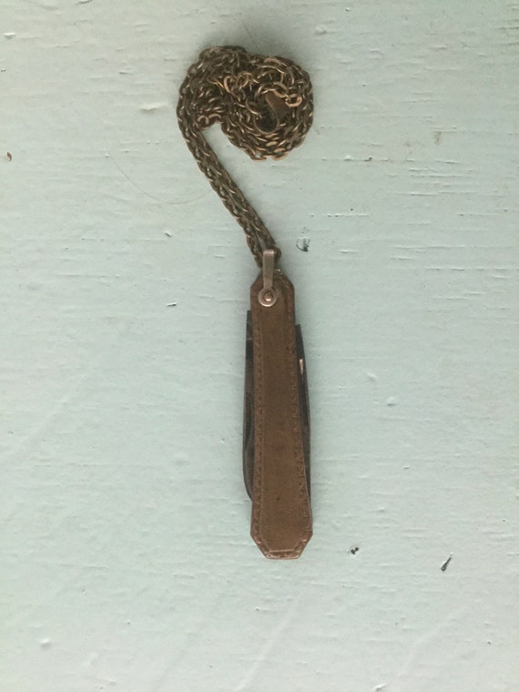 Vintage Brass Art Deco Pocket Knife Necklace with… - image 9