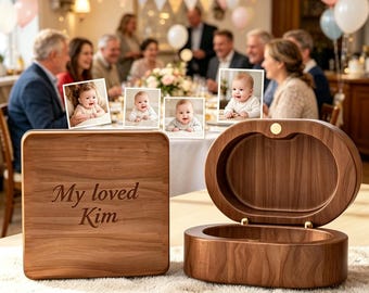 Mini caja de recuerdos para bebé, caja de recuerdos personalizada de nogal para el primer diente, cabello, cordón umbilical, regalo personalizado grabado para recién nacido