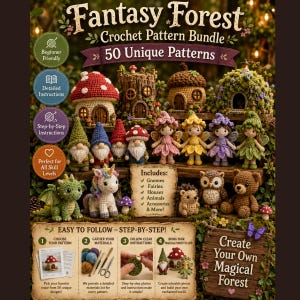 Pacchetto di schemi all'uncinetto "Foresta fantastica" / 50 schemi amigurumi in PDF (adatti ai principianti)