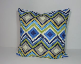 Like a Diamond, HGTV Home Fabrics Decorative Pillow Cover, Blue, Green, Yellow, Pillow Cushion,  18 x 18