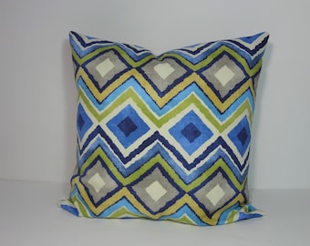 HGTV Home Fabrics Pillow Cover: Blue, Green, Yellow Diamond Pattern (18 x 18)