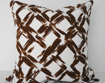 Decorative Trellis, Lattice Throw Pillow Cover, Covington Fabrics, Brown, White, 18 x 18