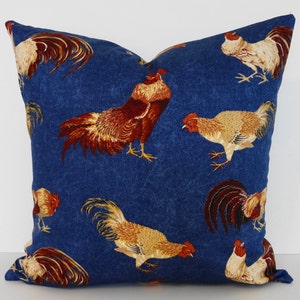 Hahn und Henne dekorative Kissen, decken, Wurfkissen Cover, blau, braun, Kingsway Stoffe, Kissen, decken, 16 x 16, 18 x 18