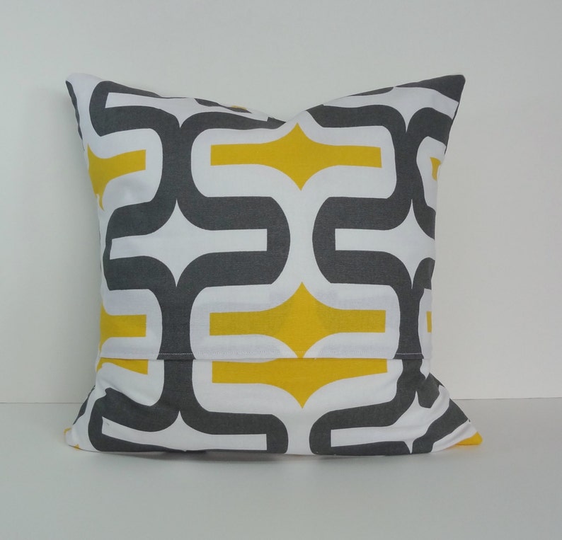Yellow and Grey Decorative Pillow Cover, Throw Cushion Cover, 18 x 18 Geometric Pillow image 3