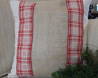 Holiday Pillow Cover, Christmas Pillow Cushion, Burlap
