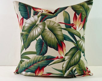 Hawaiian Tropical Bark Cloth Paradise Park Natural Kahala Decorative Pillow Cover, Trendtex Fabrics, Pillow Cushion