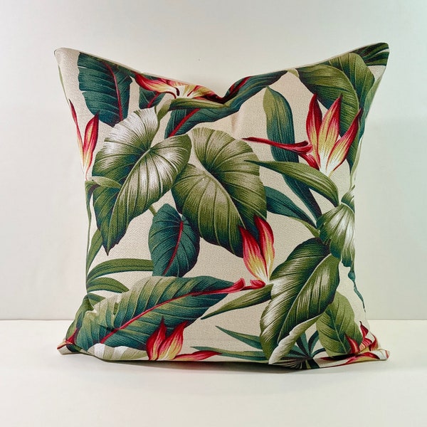 Hawaiian Tropical Bark Cloth Paradise Park Natural Kahala Decorative Pillow Cover, Trendtex Fabrics, Pillow Cushion