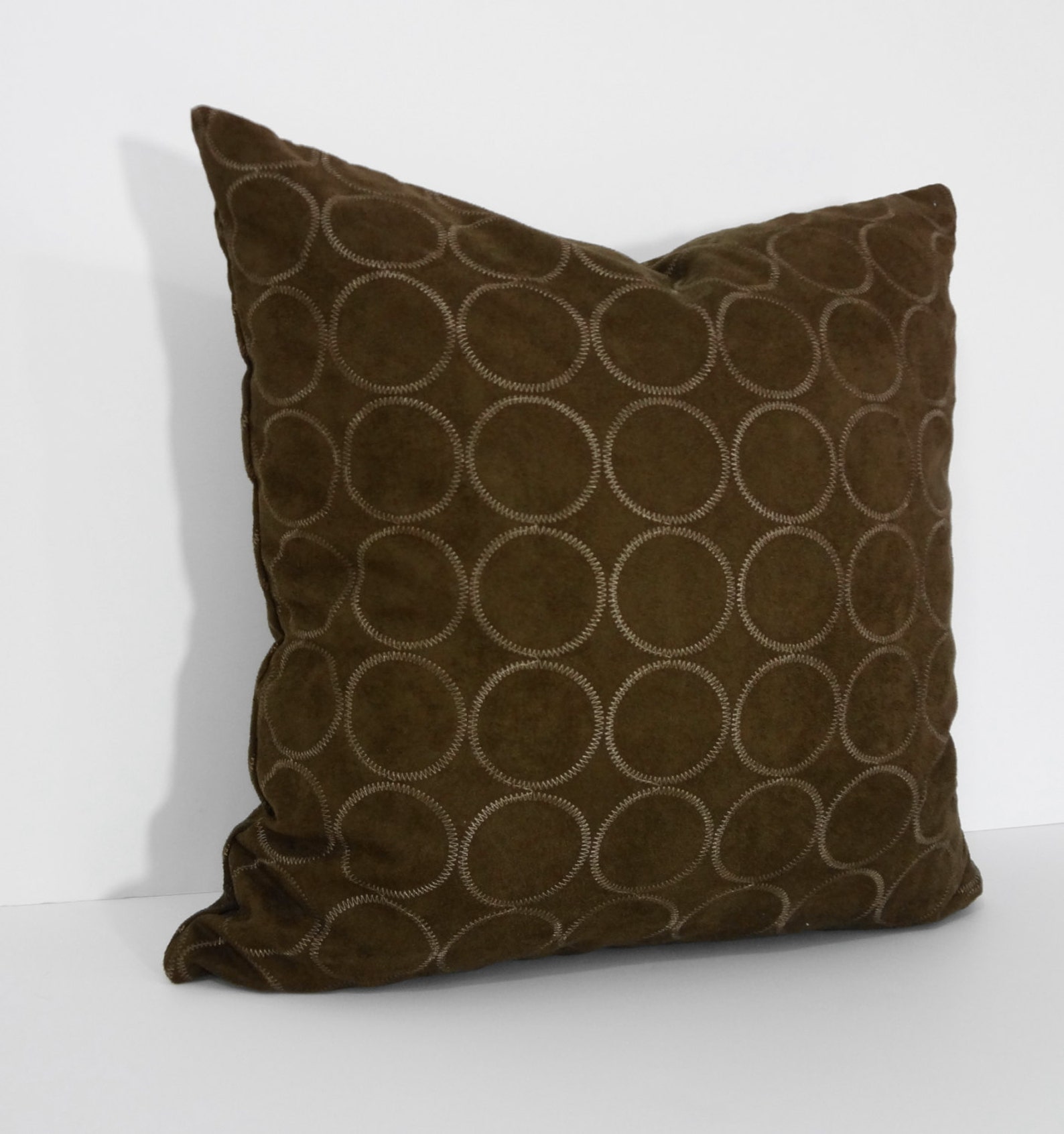 Brown Suede Decorative Pillow Cover, Geometric Circles Throw Pillow
