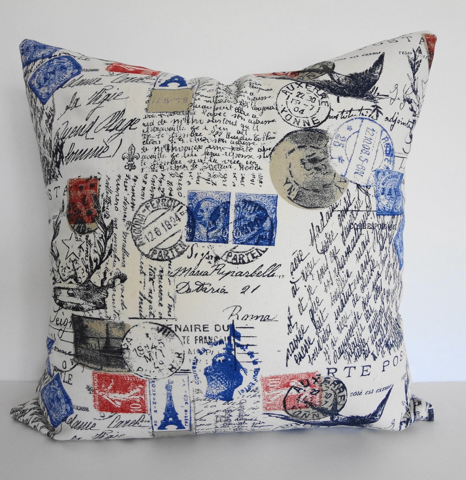 French Postcard Pillow Throw Cover Shabby Chic Decorative Etsy