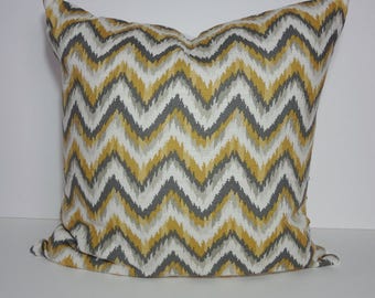 Nate Berkus Pillow Cover: Yellow Gray Chevron Print, 22x22