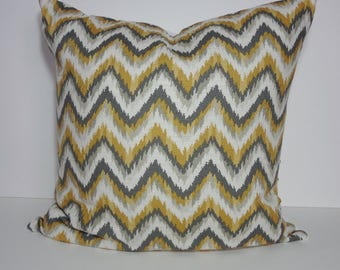 Nate Berkus Designer Pillow Cover,  Ahmar Citrine Print, Yellow, Grey, Gray, Zig Zag, Chevron Pillow Cushion, 22 x 22