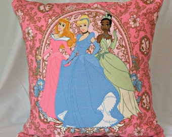 Disney Princess Throw Pillow Cover, Pink, Blue and Cream, 20x20, Cushion Cover