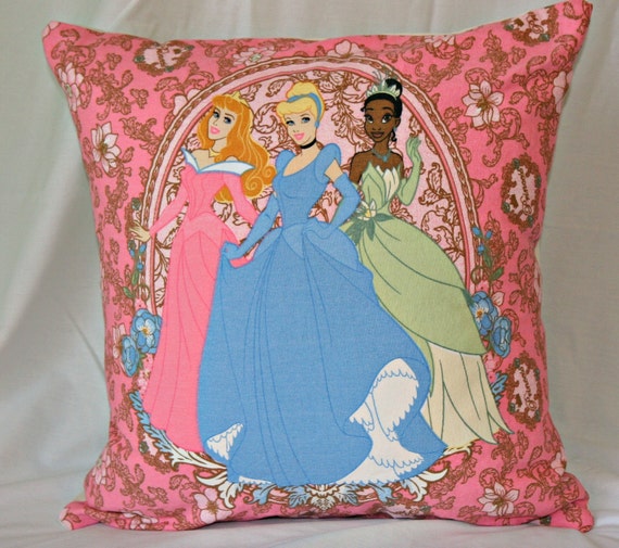 Disney Princess Throw Pillow Cover, Pink, Blue and Cream, 20x20