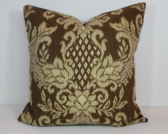 Ikat Pillow Cover: Brown & Gold Decorative Cushion (20 x 20)