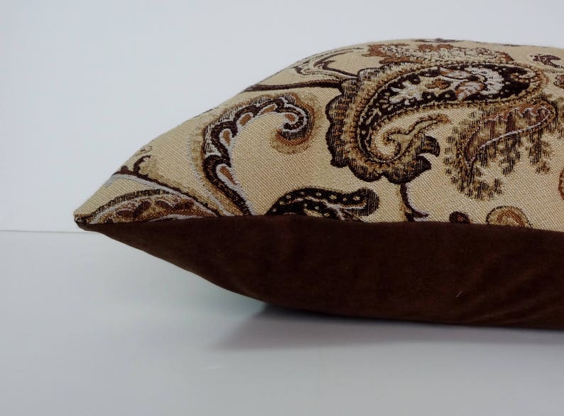 20 x 20 Brown and Beige Chenille Pillow Cushion Paisley Decorative Pillow Cover