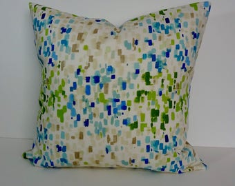 Green and Blue Watercolor Abstract Decorative Pillow Cover, Waverly Pillow Cushion, 20 x 20