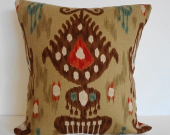 Ikat Adobe Robert Allen Fabrics, Khanjali, Teal, Brown, Tan, Red, 12 x 12