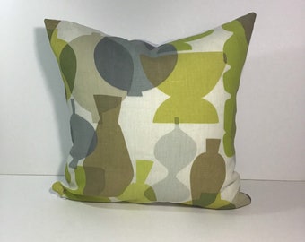 Lime Green Pillow Cover, Decorative Pillow Cushion, Green, Grey, Olive Green, White 18 x 18