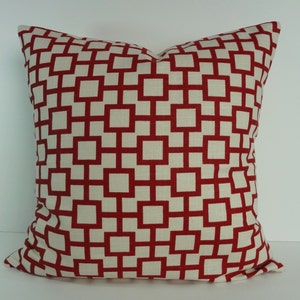 Crimson Red Geometric Pillow Cover: Robert Allen Linen, 18x18