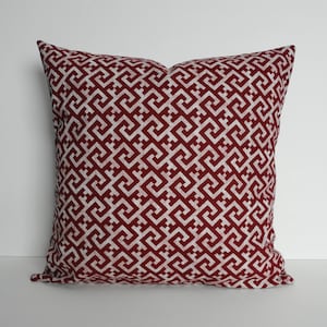 Red Greek Key Pillow Cover: Modern Burgundy Throw Cushion