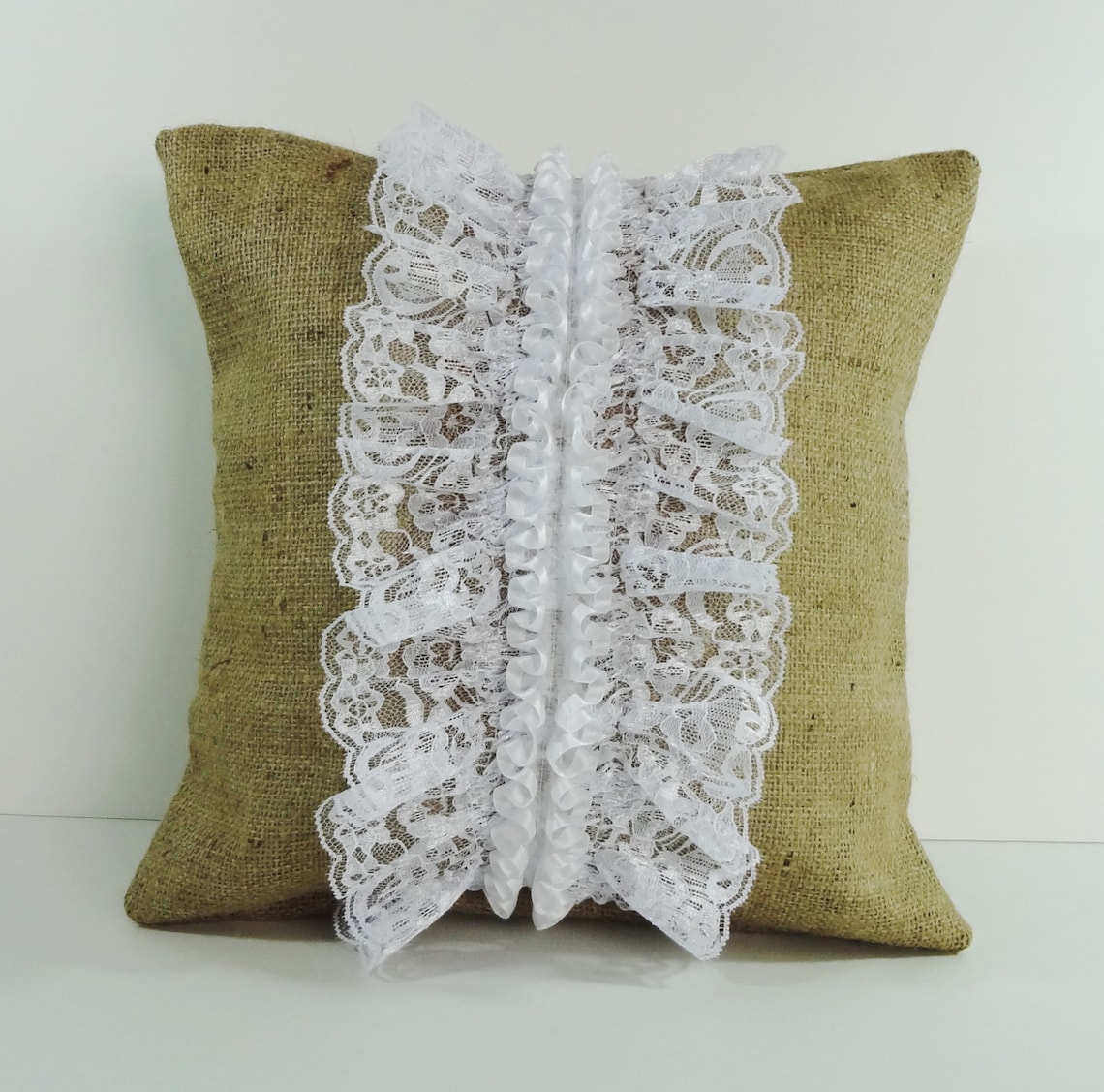 Rustic Burlap and Lace Decorative Pillow Cover, Cushion Cover, Throw