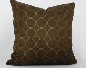 Brown Suede Pillow Cover: Geometric Circles Throw Cushion (18 x 18)