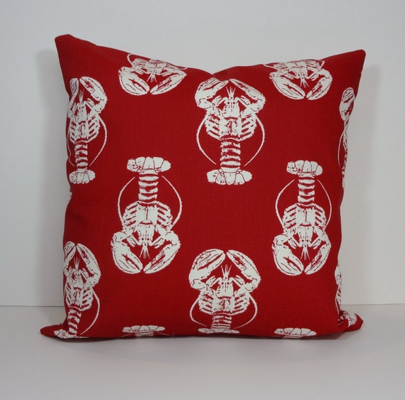 Lobster Red and White Pillow Cover, Throw Pillow Cushion, 14 x 14