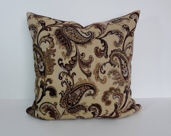 Paisley Decorative Pillow Cover, Brown and Beige Chenille Pillow Cushion, 20 x 20