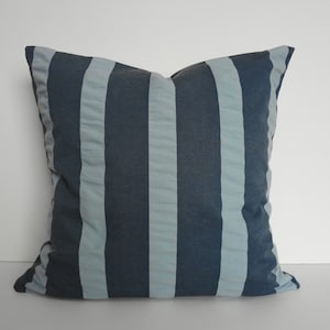 Denim Blue Striped Pillow Cover: Indigo Cotton Throw Pillow