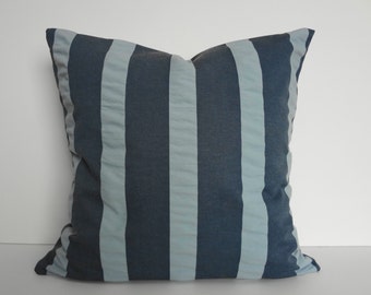 Funda de almohada a rayas azul denim: almohada de algodón índigo