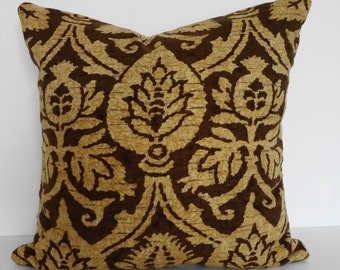 Damask Decorative Pillow Cover, Throw Pillow Cover, Brown, Tan, Pillow Cushion, 16x16