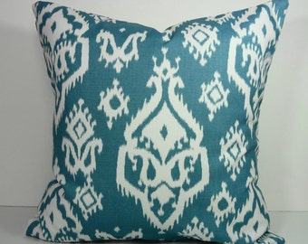 Blue  IKAT Decorative Pillow Cover, Steel Blue and White, 18 x 18, 20x20, 22 x 22, Cushion Cover, Aqua Pillow