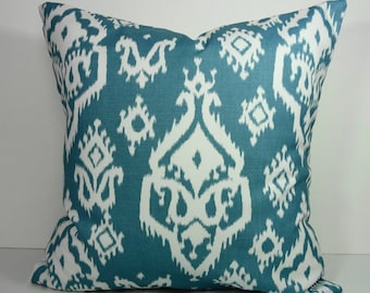 Blue Ikat Pillow Cover: Steel Blue & White Cotton Cushion