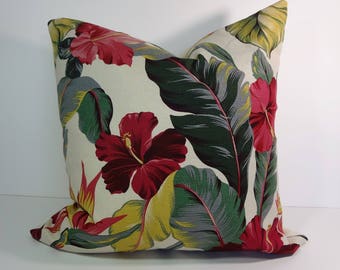 Hawaiian Tropical Bark Cloth Decorative Pillow Cover, AA, Trendtex Fabrics, Hibiscus Pillow Cushion