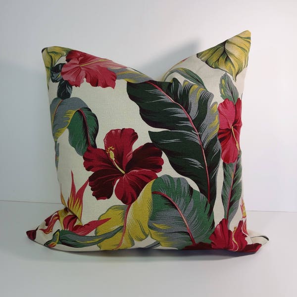 Hawaiian Tropical Bark Cloth Decorative Pillow Cover, AA, Trendtex Fabrics, Hibiscus Pillow Cushion