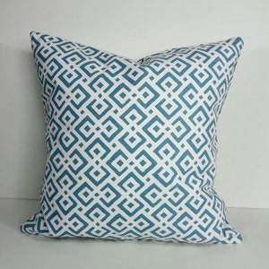Aqua Lattice Pillow Cover: Serena & Lily Geometric Throw Cushion (18 x 18)