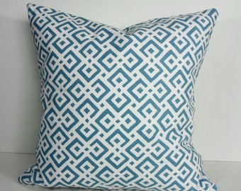 Aqua Lattice Pillow Cover: Serena & Lily Geometric Throw Cushion (18 x 18)